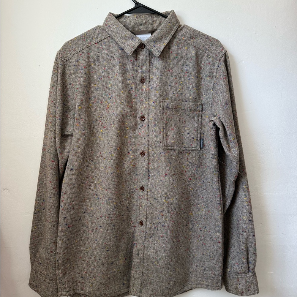 Men's Casual Button Down Shirt - Tan with Multicolor Specks